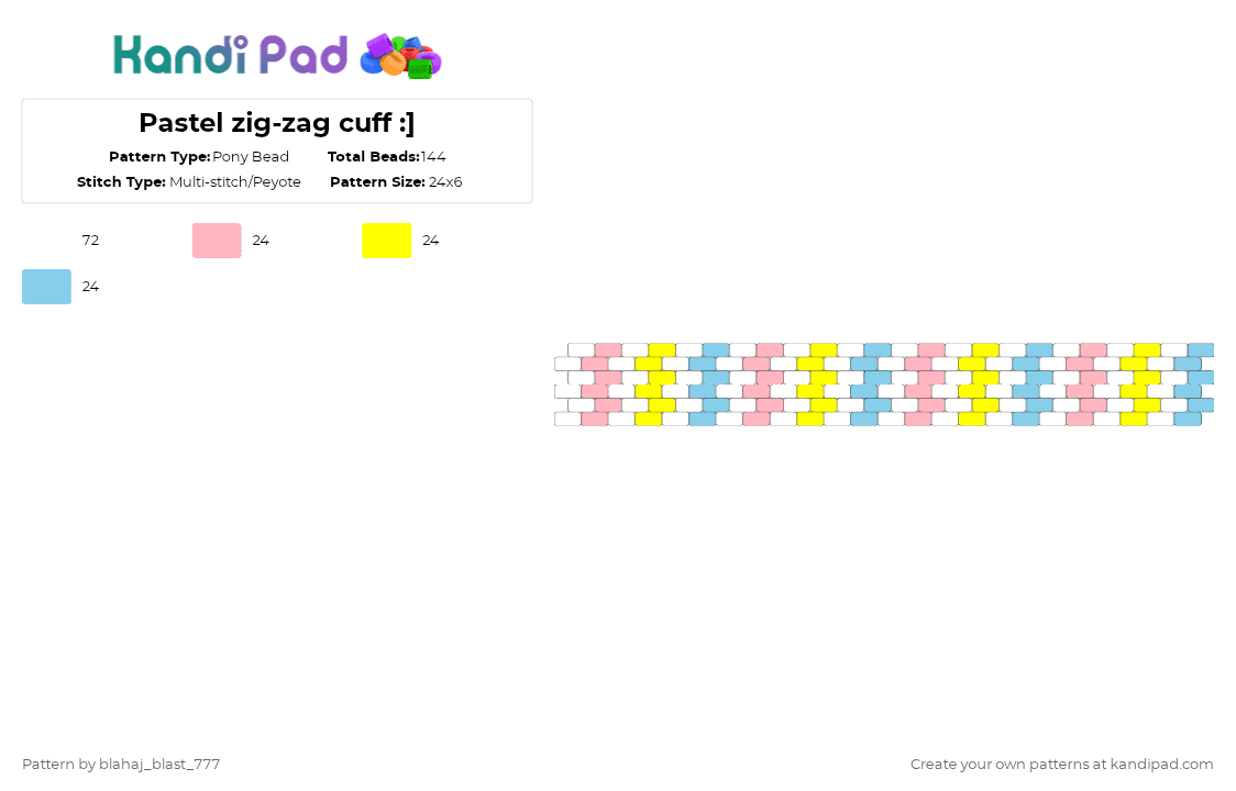 Pastel zig-zag cuff :] - Pony Bead Pattern by blahaj_blast_777 on Kandi Pad - pink,yellow,light blue