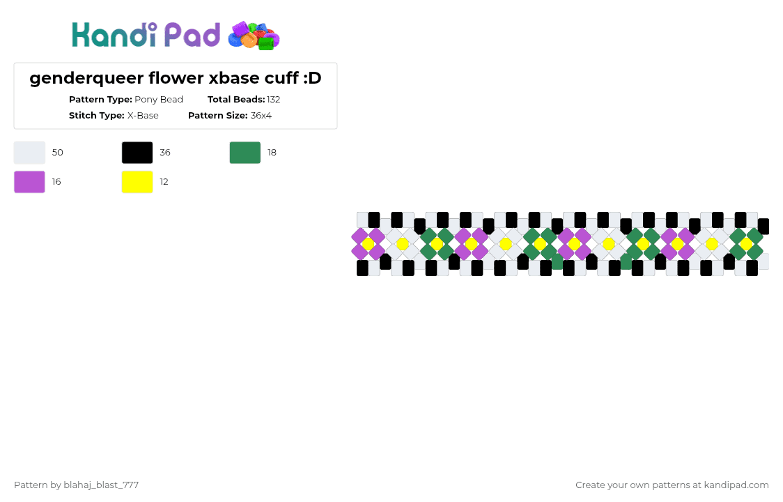 genderqueer flower xbase cuff :D - Pony Bead Pattern by blahaj_blast_777 on Kandi Pad - white,green,pink,genderqueer,gender queer,queer,pride,flower,black and white,purple