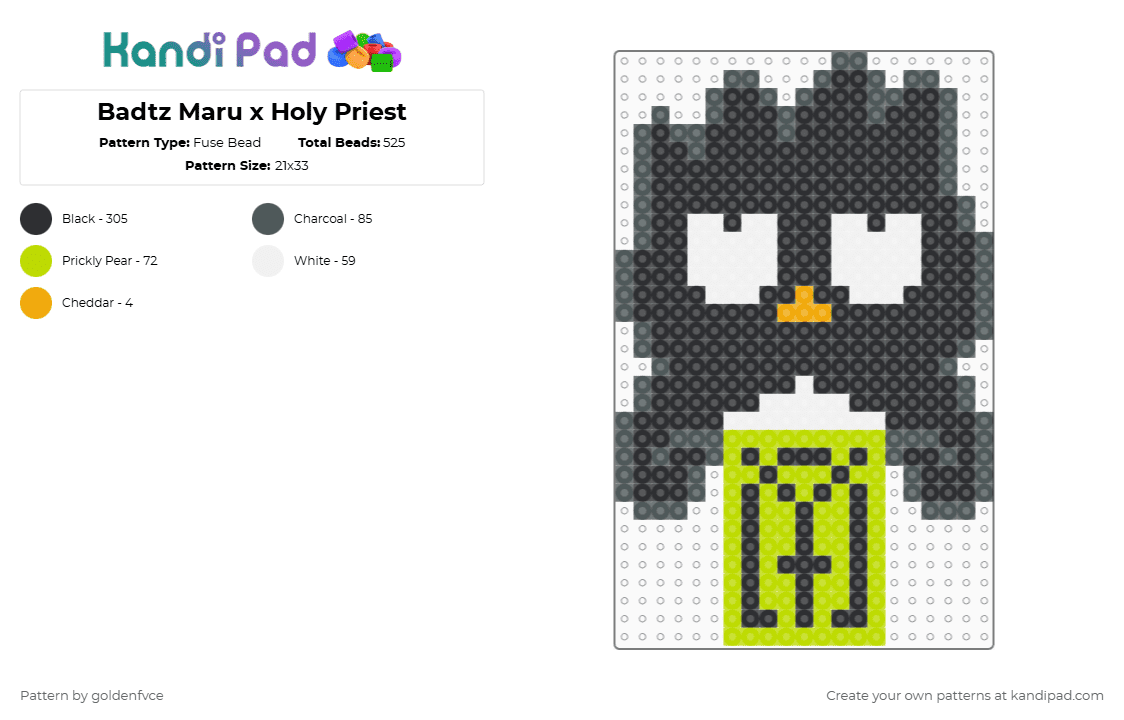 Badtz Maru x Holy Priest - Fuse Bead Pattern by goldenfvce on Kandi Pad - 
