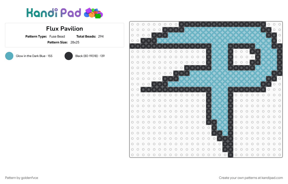 Flux Pavilion - Fuse Bead Pattern by goldenfvce on Kandi Pad - black, flux, flux pavilion, flux pavillion, glow, light blue, pavilion