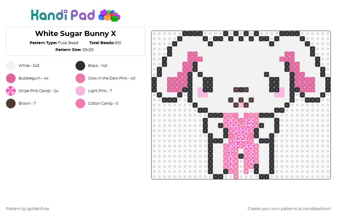 White Sugar Bunny X - Fuse Bead Pattern by goldenfvce on Kandi Pad - white,pink,sugar bunny,sanrio,bunny,cute,rabbit,excision