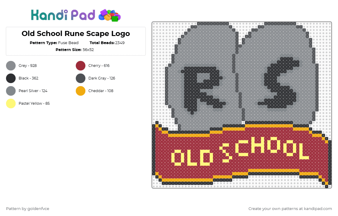 Old School Rune Scape Logo - Fuse Bead Pattern by goldenfvce on Kandi Pad - gray,red,osrs,old school rune scape,rune scape,2007,old school,video game
