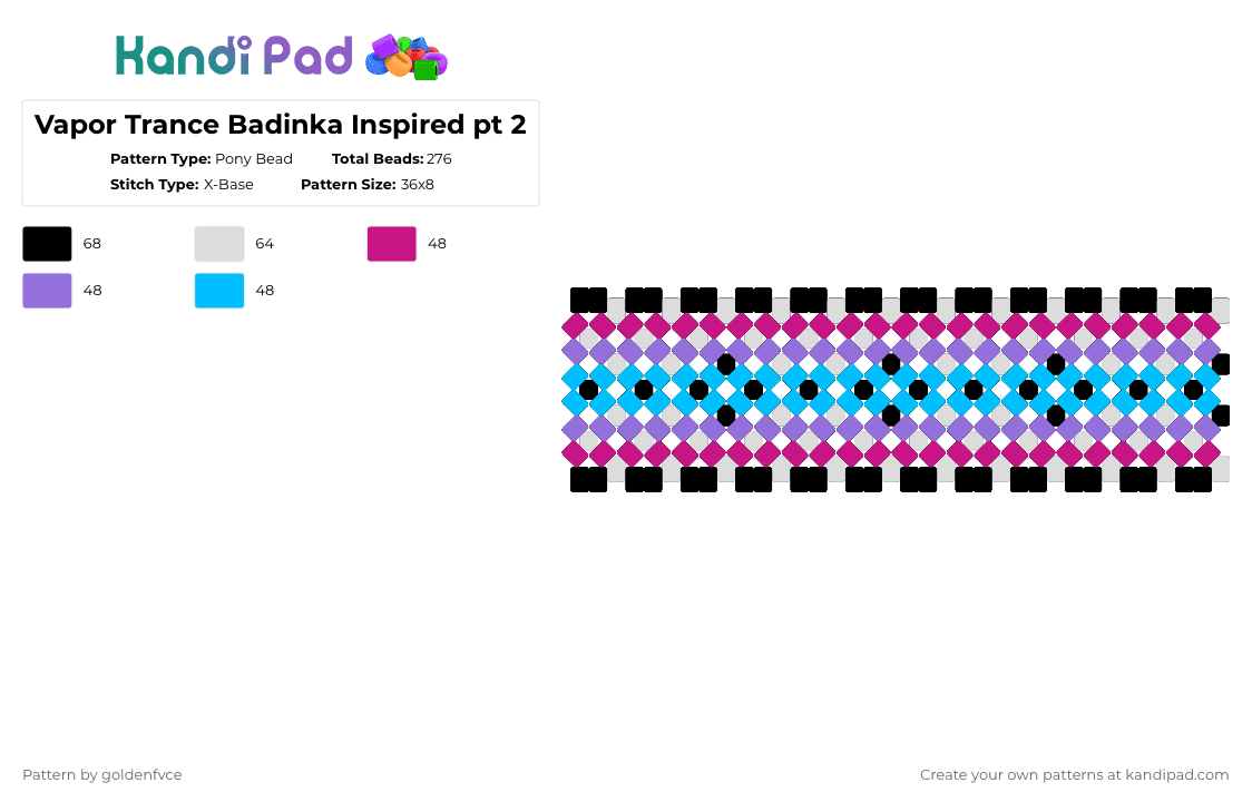 Vapor Trance Badinka Inspired pt 2 - Pony Bead Pattern by goldenfvce on Kandi Pad - pink,purple,light blue,cotdsymmetry,symmetrical