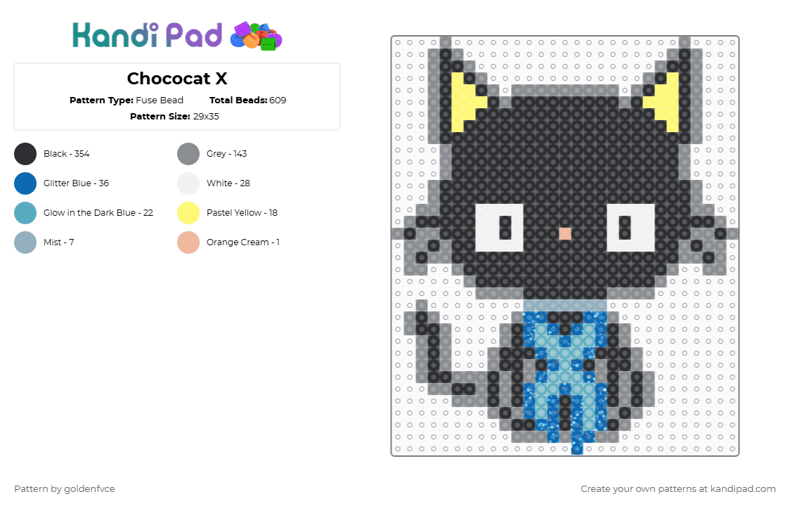 Chococat X - Fuse Bead Pattern by goldenfvce on Kandi Pad - black,gray,chococat,cat,excision,sanrio