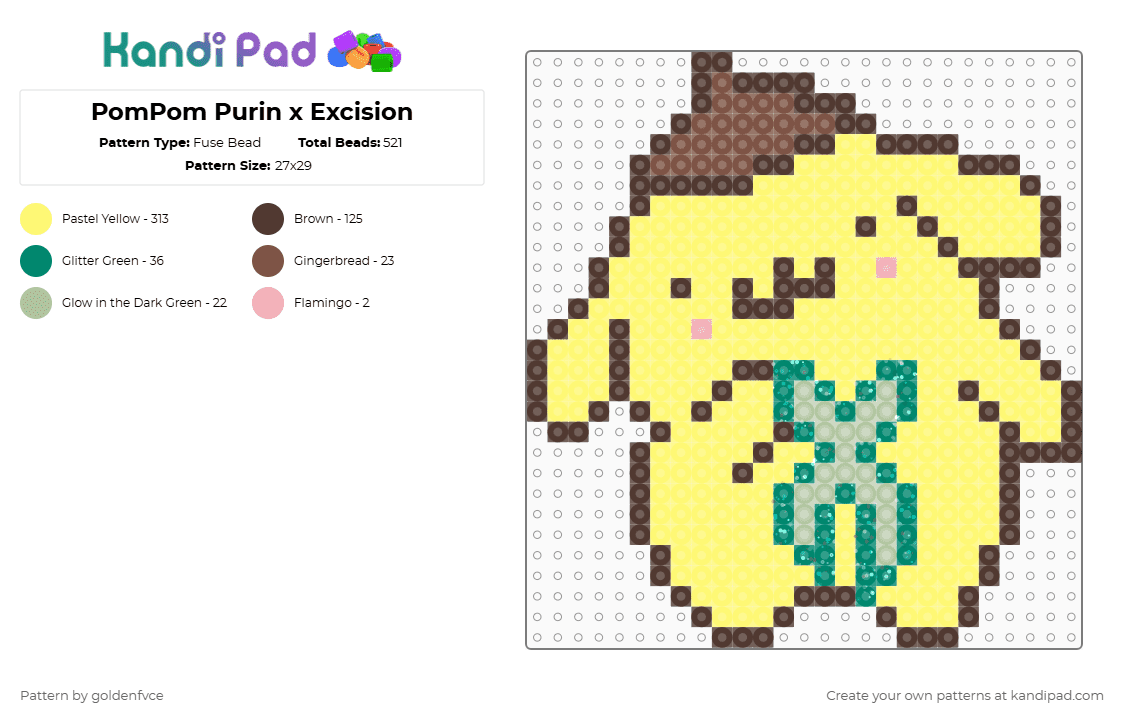 PomPom Purin x Excision - Fuse Bead Pattern by goldenfvce on Kandi Pad - brown,yellow,pompompurin,purin,pom pom,sanrio,excision,x up,cute,dog