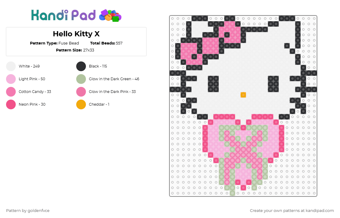 Hello Kitty X - Fuse Bead Pattern by goldenfvce on Kandi Pad - hello kitty,excision,sanrio,cute,heart,pink