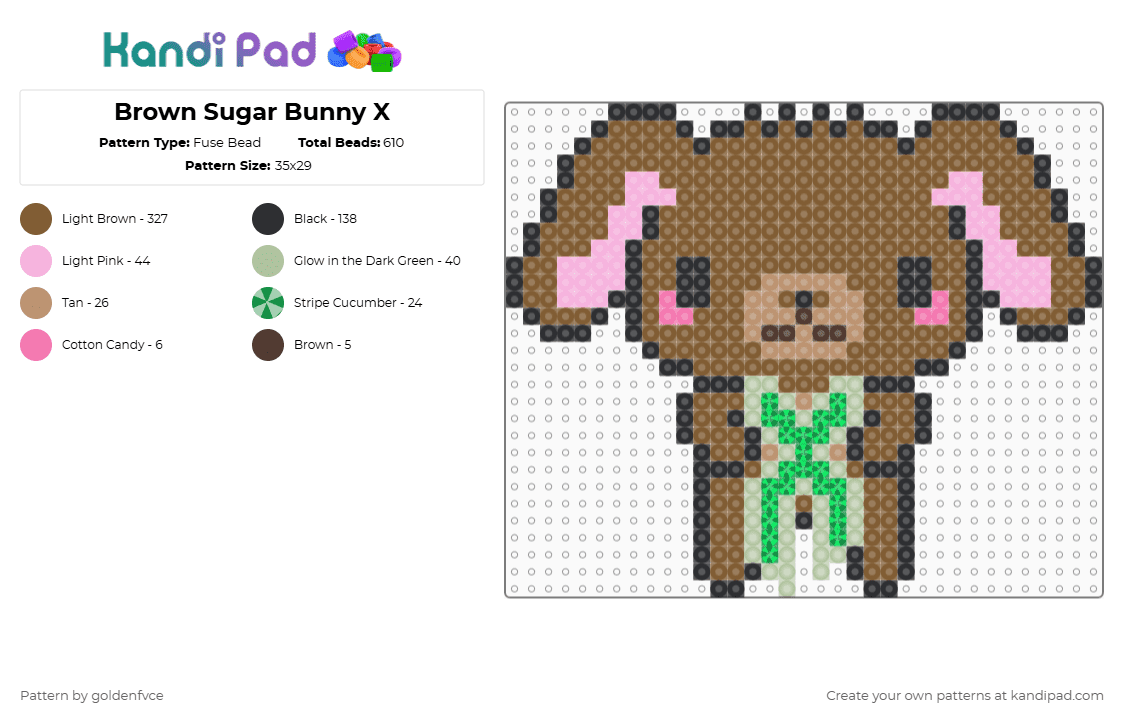 Brown Sugar Bunny X - Fuse Bead Pattern by goldenfvce on Kandi Pad - tan,sugar bunny,bunny,cute,rabbit,excision,sanrio