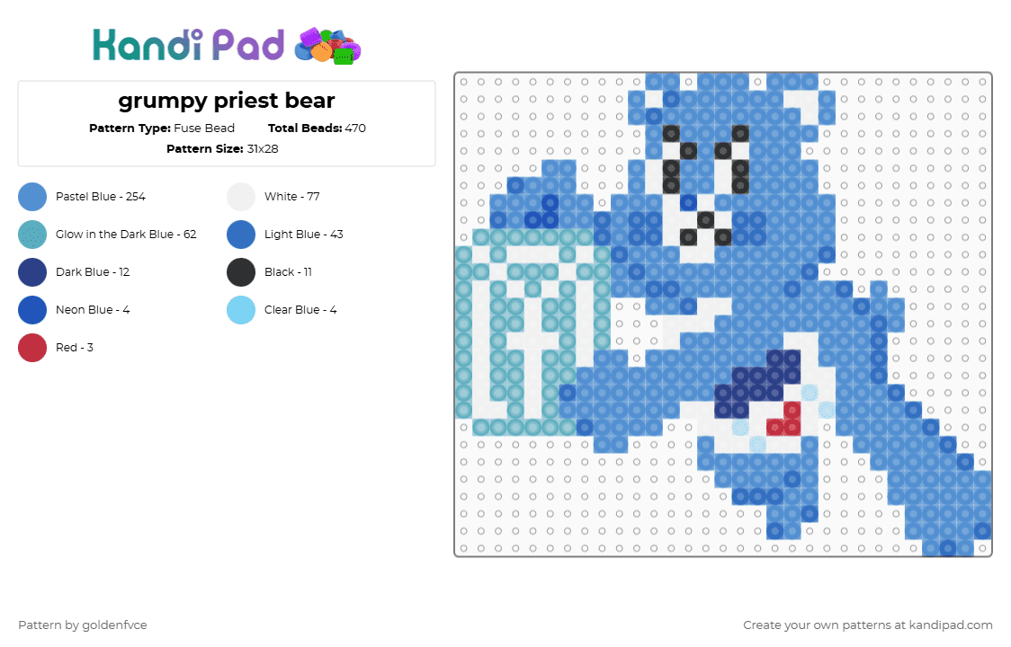 grumpy bear x holy priest - Fuse Bead Pattern by goldenfvce on Kandi Pad - blue, care bear, cute, grumpy bear, holy priest, raincloud