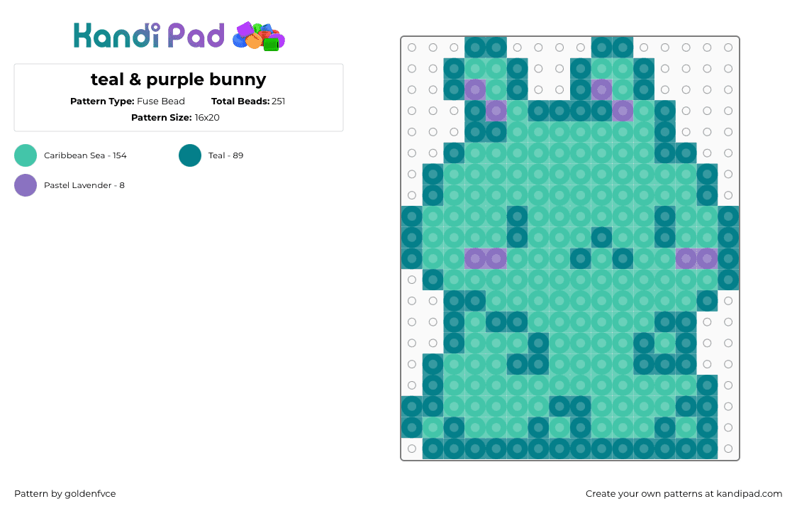 teal & purple bunny - Fuse Bead Pattern by goldenfvce on Kandi Pad - bunny,rabbit,rave bunny,teal