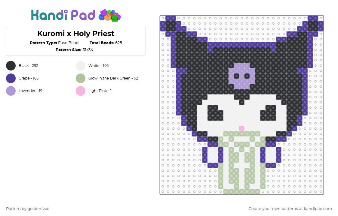 Kuromi x Holy Priest - Fuse Bead Pattern by goldenfvce on Kandi Pad - purple,beige,kuromi,sanrio,holy priest