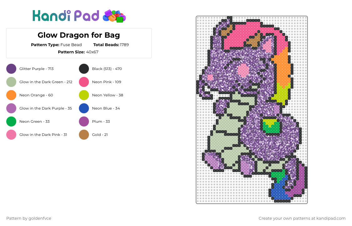 Wisteria - Fuse Bead Pattern by goldenfvce on Kandi Pad - rainbow,glow,neon,dragon,glow in the dark,cute,metallic,remix,purple,pink,beige