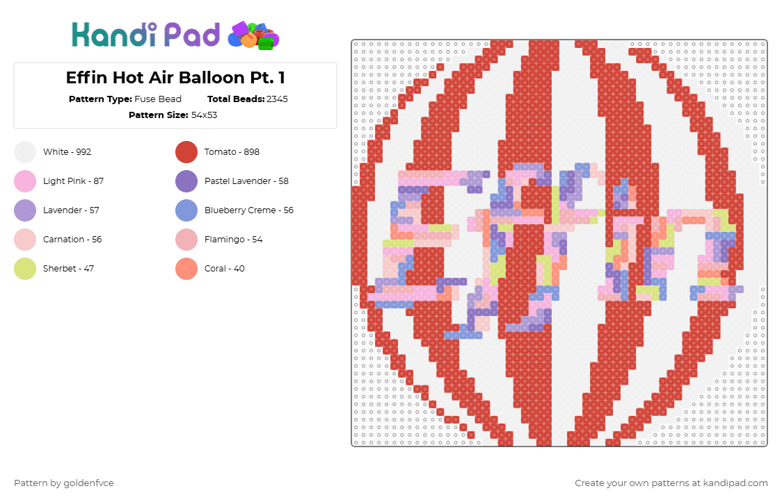 Effin Hot Air Balloon Top - Fuse Bead Pattern by goldenfvce on Kandi Pad - effin,hot air balloon,daydreams,big