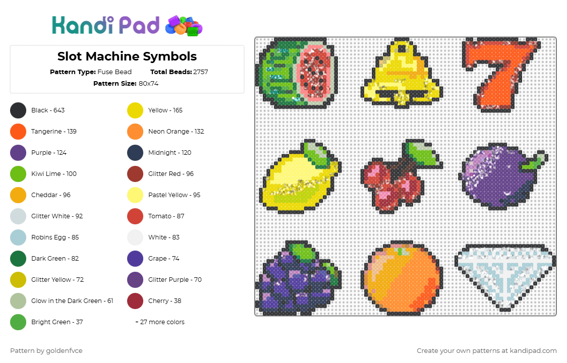 Slot Machine Symbols Fuse Bead Pattern - Kandi Pad | Kandi Patterns ...