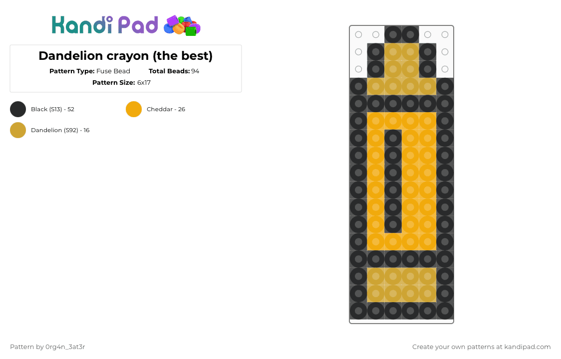 Dandelion crayon (the best) - Fuse Bead Pattern by 0rg4nz on Kandi Pad - orange,black