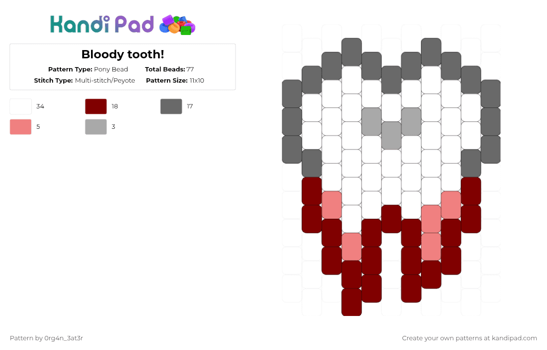 Bloody tooth! - Pony Bead Pattern by 0rg4nz on Kandi Pad - gray,brown