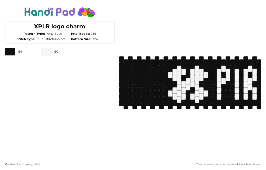 XPLR logo cuff - Pony Bead Pattern by 0rg4nz on Kandi Pad - black