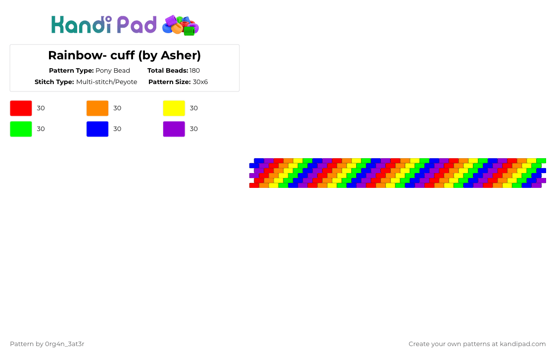 Rainbow- cuff (by Asher) - Pony Bead Pattern by 0rg4nz on Kandi Pad - purple