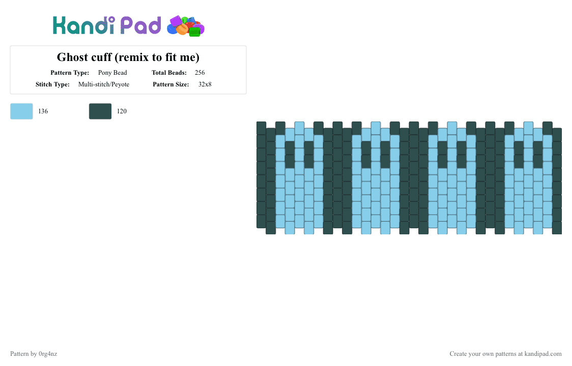 Ghost cuff (remix to fit me) - Pony Bead Pattern by 0rg4nz on Kandi Pad - gray, light blue