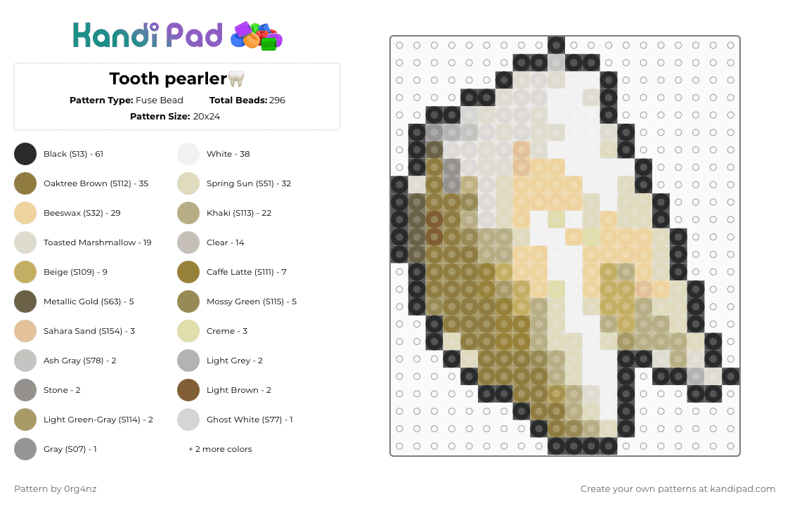 Tooth pearler🦷 - Fuse Bead Pattern by 0rg4nz on Kandi Pad - beige,gold