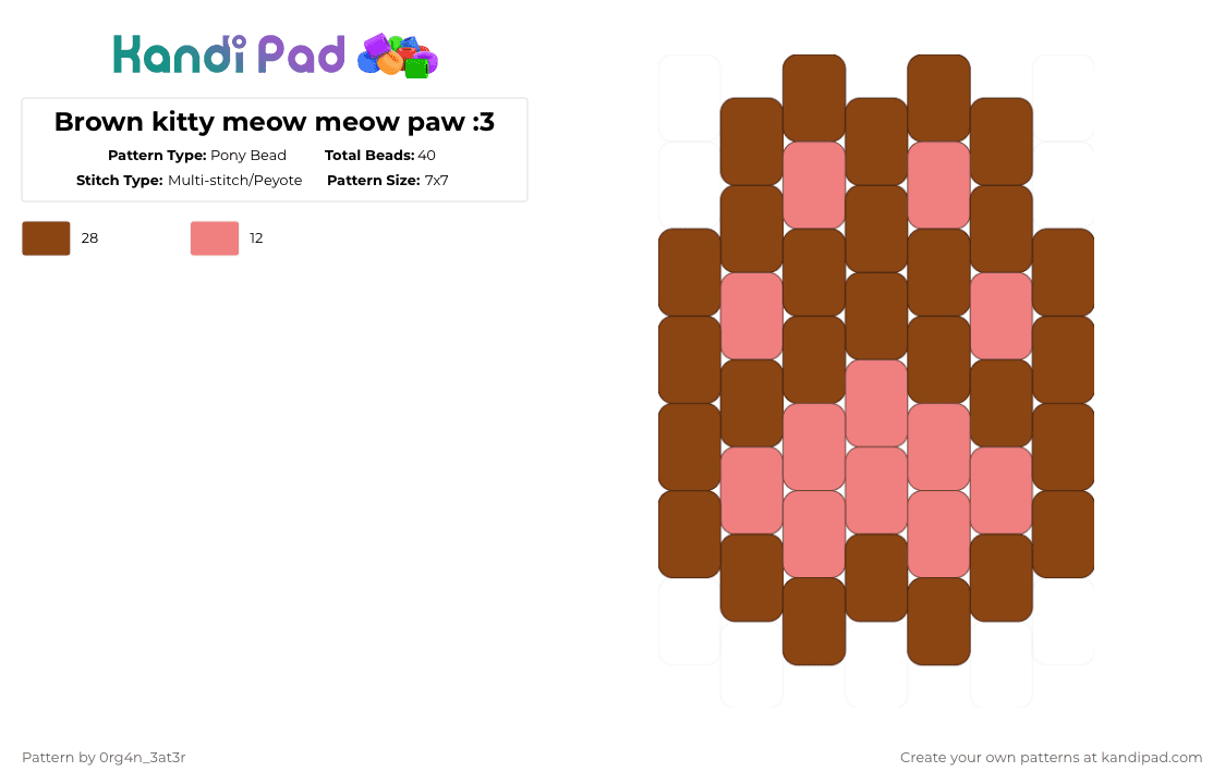 Brown kitty meow meow paw :3 - Pony Bead Pattern by 0rg4nz on Kandi Pad - red