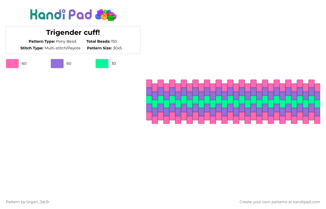 Trigender cuff! - Pony Bead Pattern by 0rg4nz on Kandi Pad - pink,purple