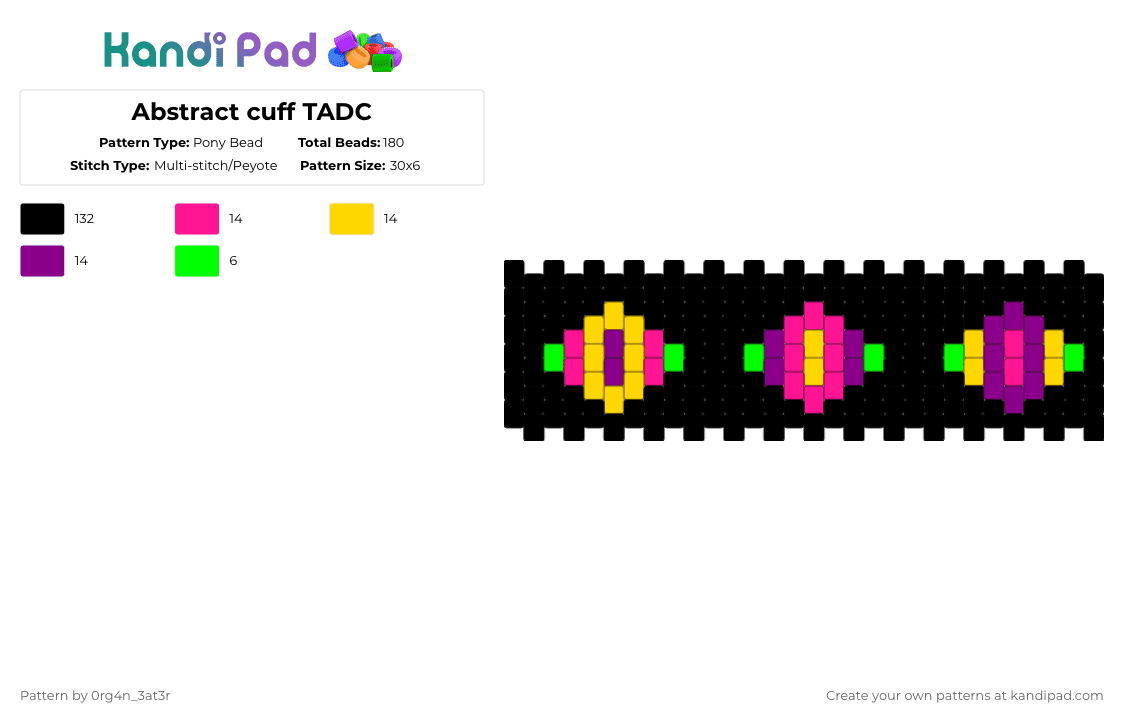 Abstract cuff TADC - Pony Bead Pattern by 0rg4nz on Kandi Pad - black,pink