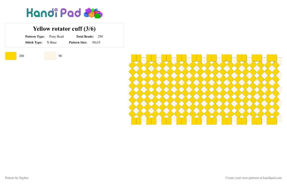 Yellow rotator cuff (3/6) - Pony Bead Pattern by 0rg4nz on Kandi Pad - white, yellow