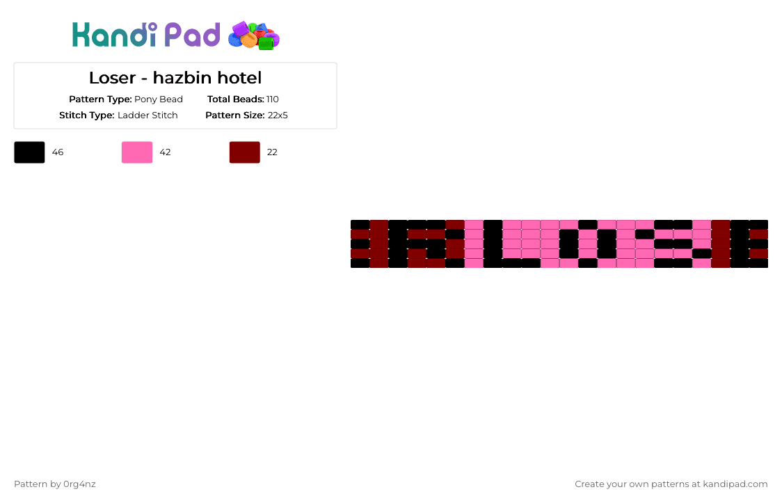 Loser - hazbin hotel - Pony Bead Pattern by 0rg4nz on Kandi Pad - pink,brown