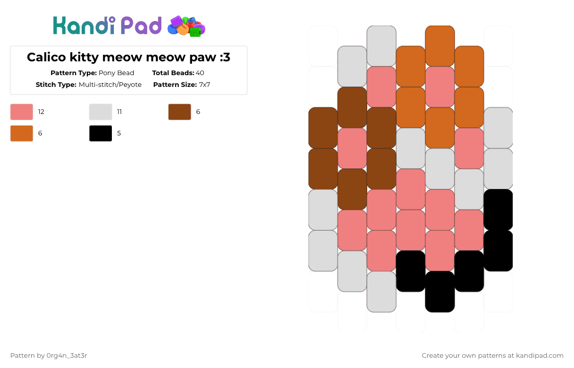 Calico kitty meow meow paw :3 - Pony Bead Pattern by 0rg4nz on Kandi Pad - red