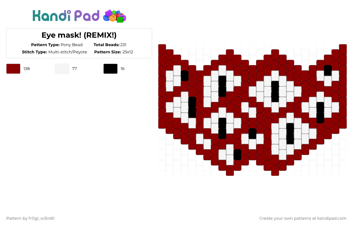 Eye mask! (REMIX!) - Pony Bead Pattern by 0rg4nz on Kandi Pad - red,white