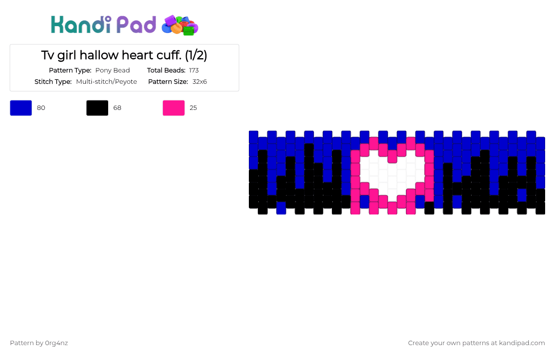 Tv girl hallow heart cuff. (1/2) - Pony Bead Pattern by 0rg4nz on Kandi Pad - purple