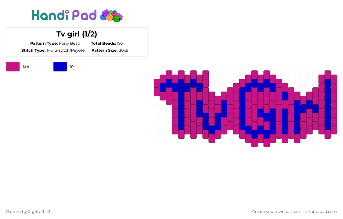 Tv girl (1/2) - Pony Bead Pattern by 0rg4nz on Kandi Pad - purple,pink