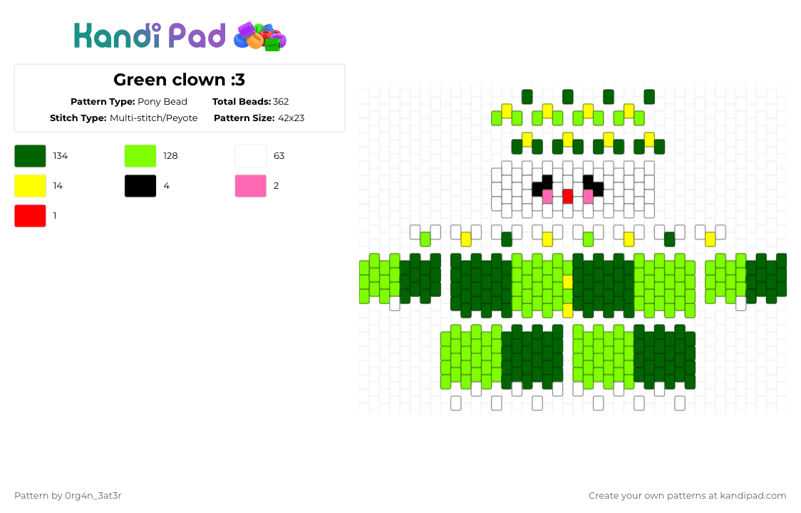 Green clown :3 - Pony Bead Pattern by 0rg4nz on Kandi Pad - green