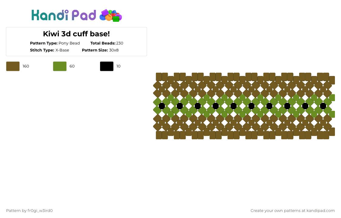 Kiwi 3d cuff base! - Pony Bead Pattern by 0rg4nz on Kandi Pad - green,tan