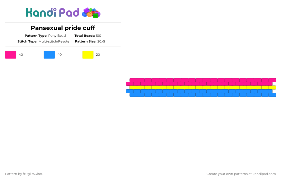 Pansexual pride cuff - Pony Bead Pattern by 0rg4nz on Kandi Pad - pink,light blue