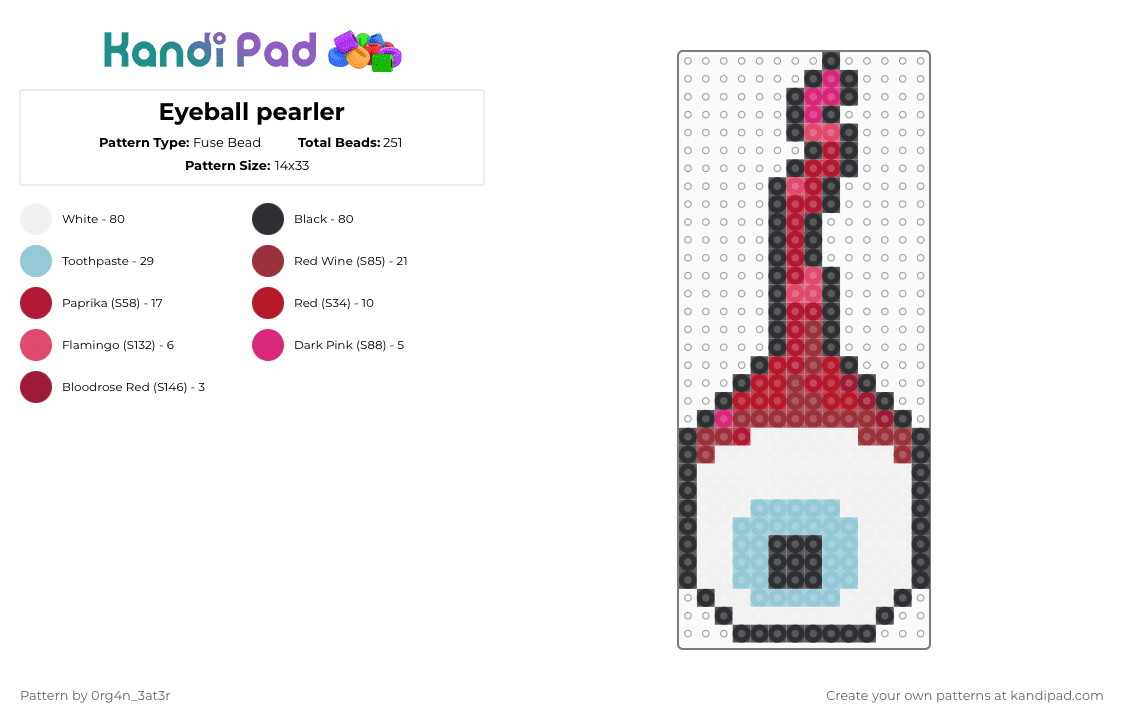 Eyeball pearler - Fuse Bead Pattern by 0rg4nz on Kandi Pad - eyeball,spooky,gore,halloween,light blue,red