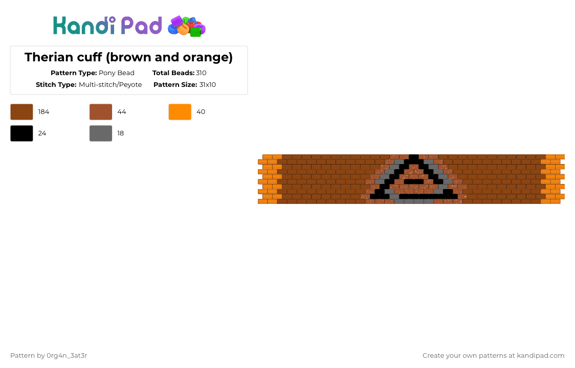 Therian cuff (brown and orange) - Pony Bead Pattern by 0rg4nz on Kandi Pad - red