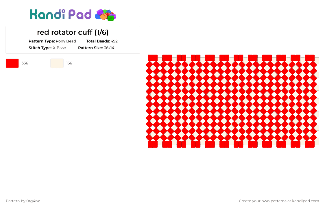 red rotator cuff (1/6) - Pony Bead Pattern by 0rg4nz on Kandi Pad - red, white