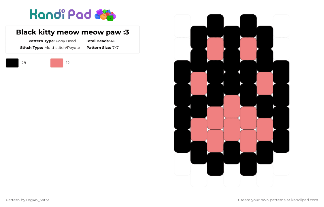 Black kitty meow meow paw :3 - Pony Bead Pattern by 0rg4nz on Kandi Pad - black,red