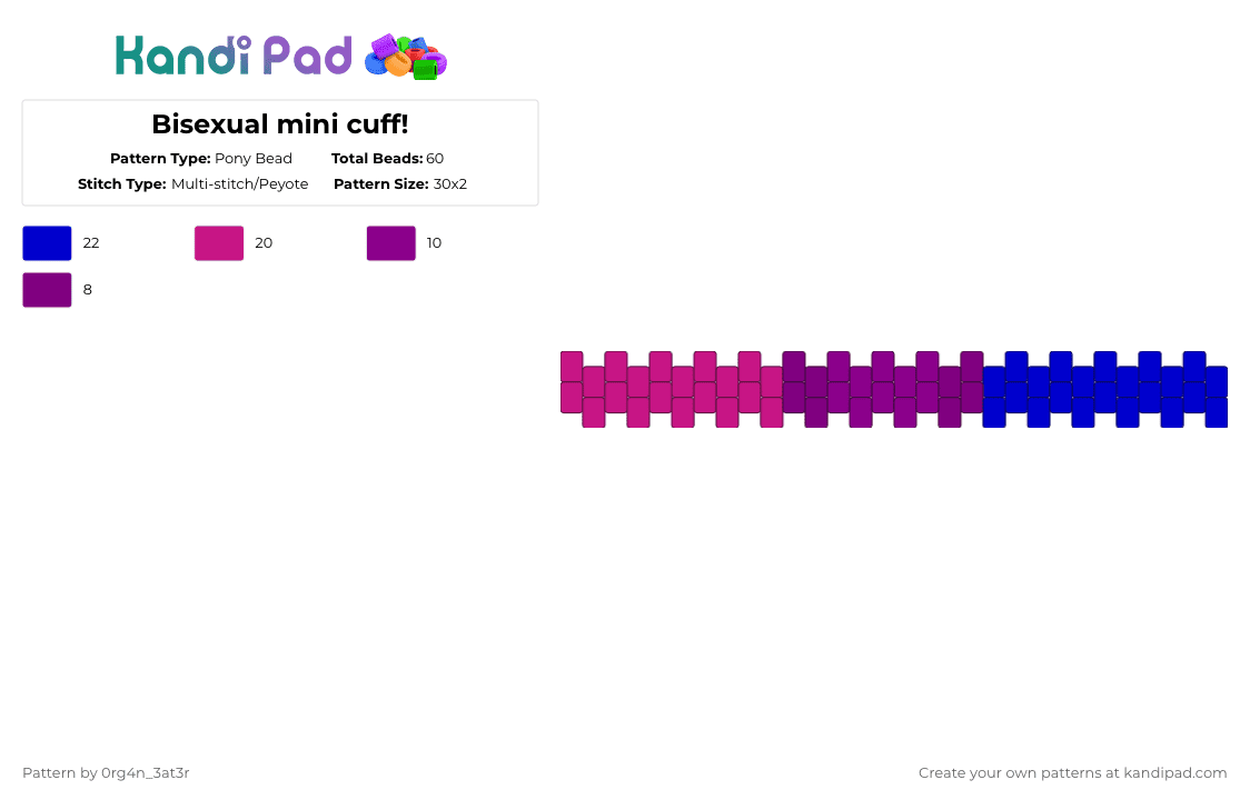 Bisexual mini cuff! - Pony Bead Pattern by 0rg4nz on Kandi Pad - pink,purple