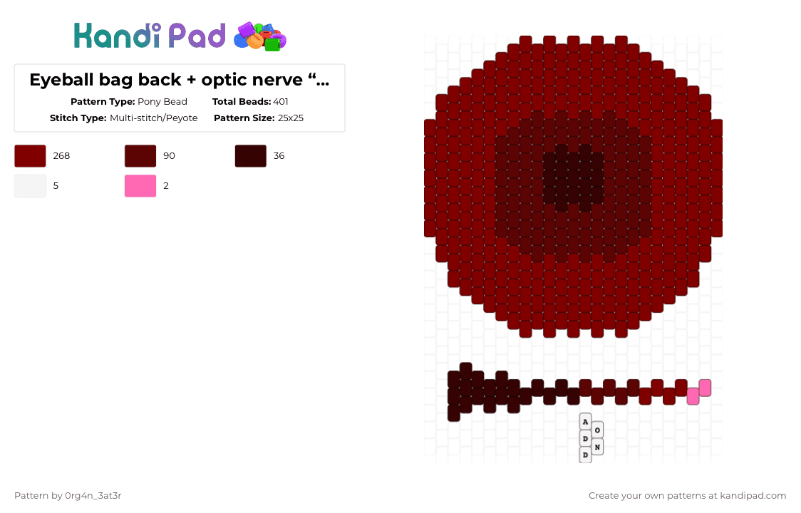 Eyeball bag back + optic nerve “keychain” - Pony Bead Pattern by 0rg4nz on Kandi Pad - brown
