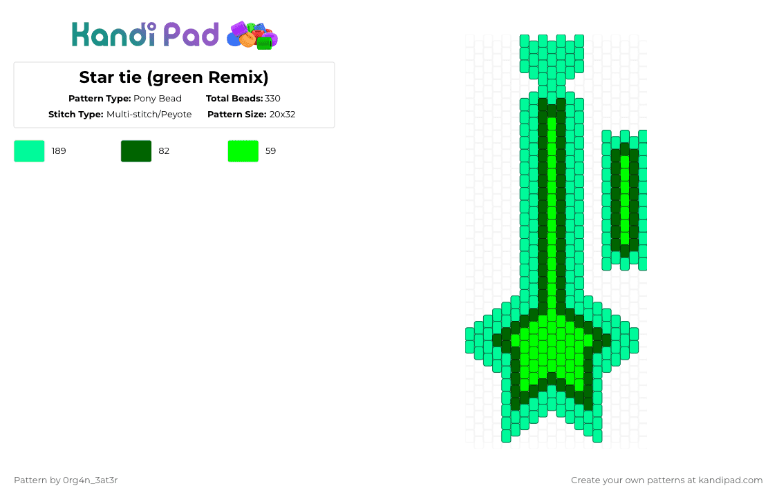 Star tie (green Remix) - Pony Bead Pattern by 0rg4nz on Kandi Pad - teal,green
