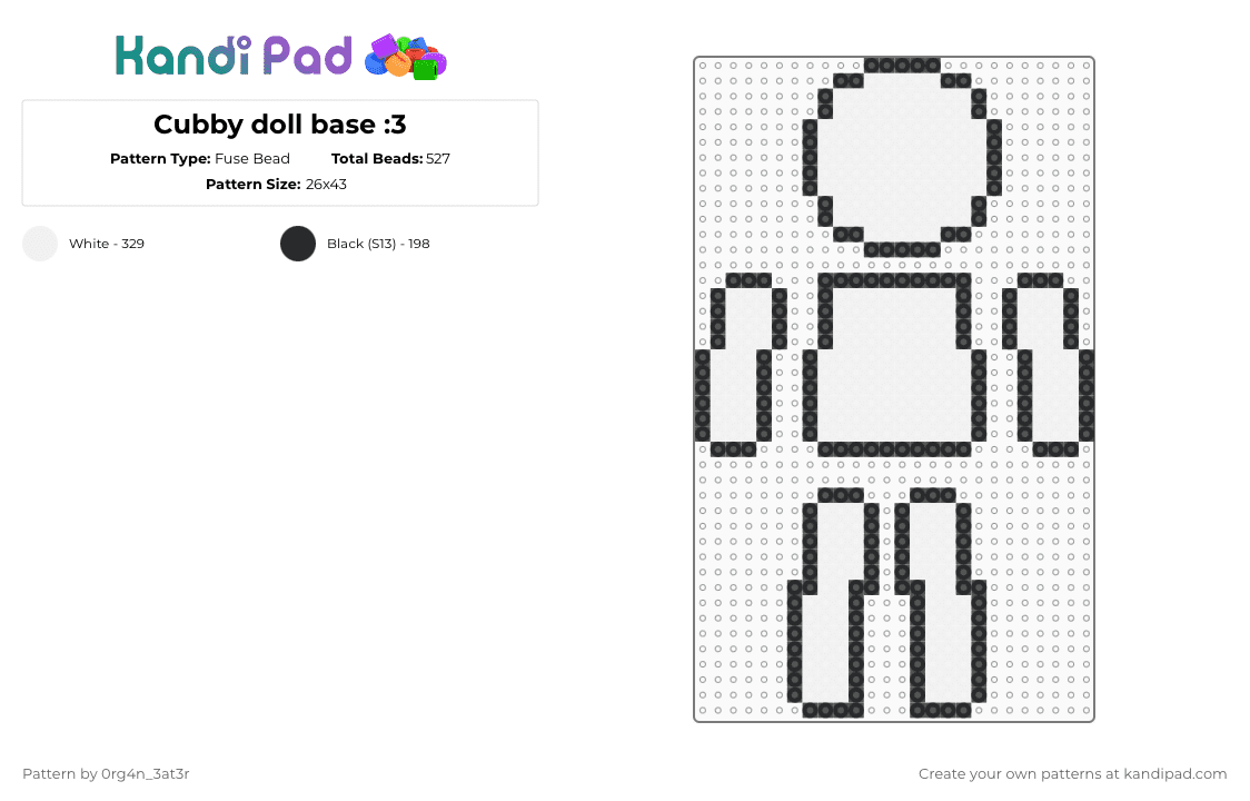 Cubby doll base :3 - Fuse Bead Pattern by 0rg4nz on Kandi Pad - black,white