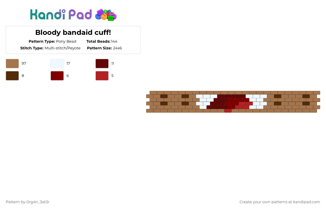 Bloody bandaid cuff! - Pony Bead Pattern by 0rg4nz on Kandi Pad - tan