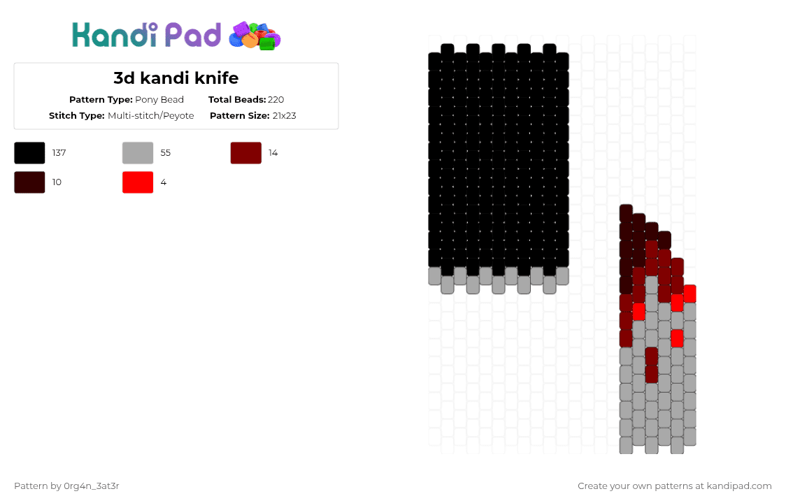 3d kandi knife - Pony Bead Pattern by 0rg4nz on Kandi Pad - black,beige