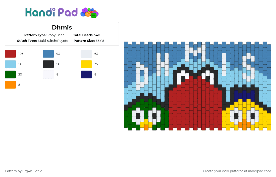 Dhmis - Pony Bead Pattern by 0rg4nz on Kandi Pad - light blue,red,blue