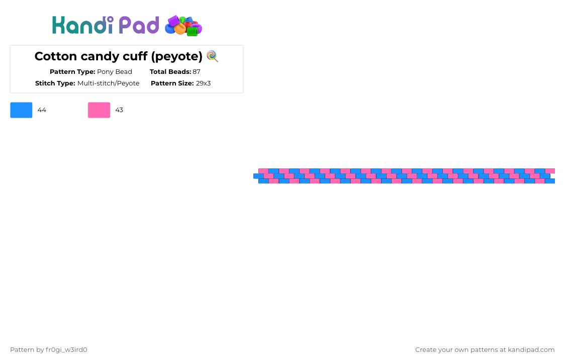Cotton candy cuff (peyote) 🍭 - Pony Bead Pattern by 0rg4nz on Kandi Pad - pink,light blue