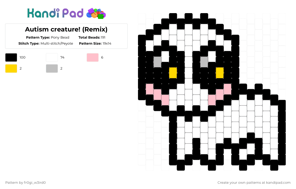 Autism creature! (Remix) - Pony Bead Pattern by 0rg4nz on Kandi Pad - black,white,pink,cotdnetting
