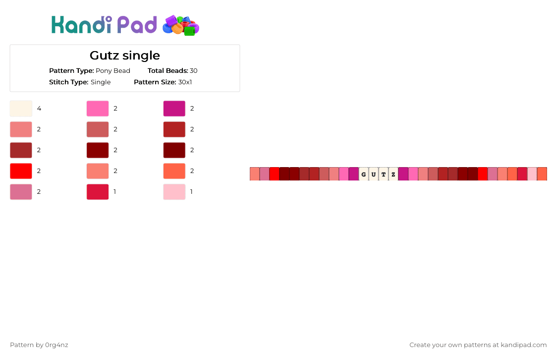 Gutz single - Pony Bead Pattern by 0rg4nz on Kandi Pad - pink,red