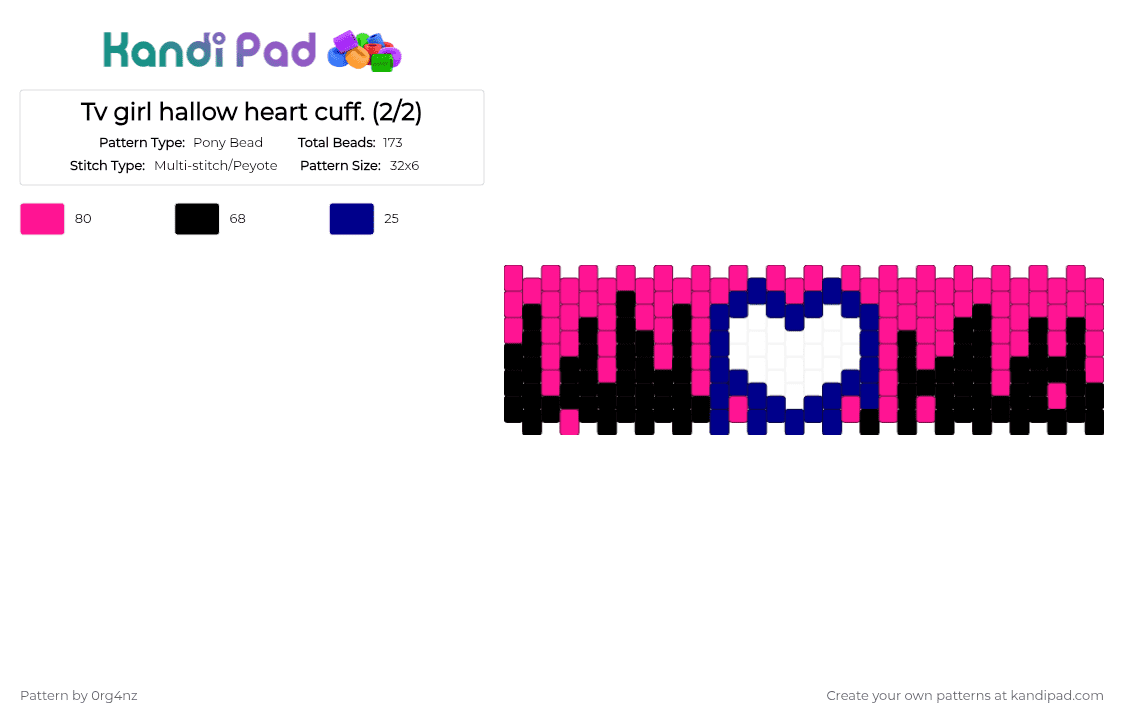 Tv girl hallow heart cuff. (2/2) - Pony Bead Pattern by 0rg4nz on Kandi Pad - pink